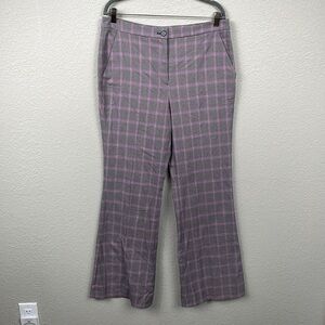 New Halogen Gray Pink Plaid Micro Houndstooth Trouser Pants Flare Sz 14